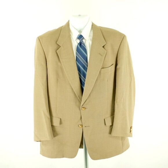 Jack Nicklaus Tournament Tan‎ Basket Weave Wool Tan 2 Gold Button Blazer 44L - Picture 5 of 13